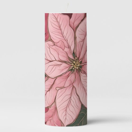 Pink Christmas Poinsettia Design Pillar Candle