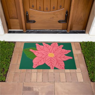 Pink Christmas Poinsettia Doormat