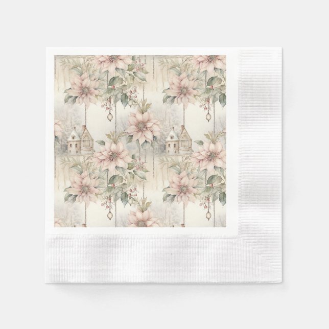 Pink Christmas Poinsettia Dreams Napkins (Front)