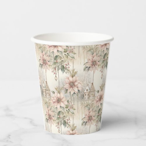 Pink Christmas Poinsettia Dreams Paper Cups
