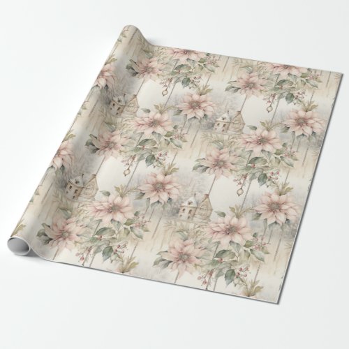 Pink Christmas Poinsettia Dreams Wrapping Paper