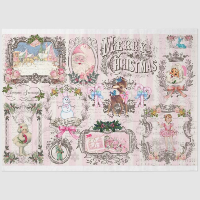 Pink Christmas Project Frames Vol 1 Decoupage Tissue Paper (Front)