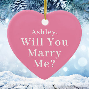 Pink Christmas Proposal Will You Marry Me Ceramic Ornament