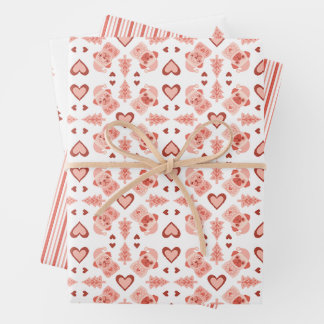 Pink Christmas Pugs Wrapping Paper Sheet Set
