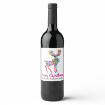 Pink Christmas Reindeer Gay Rainbow Pride Wine