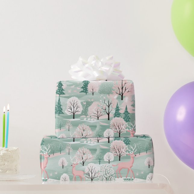 Pink Christmas Reindeer Holiday Wrapping Paper (Party Gifts)
