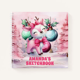 Pink Christmas Reindeer Kids Sketchbook Notebook