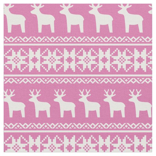 Pink Christmas Reindeer Snowflake Pretty Pattern Fabric
