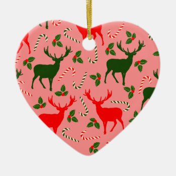 Pink Christmas Reindeers Ceramic Ornament by funnychristmas at Zazzle