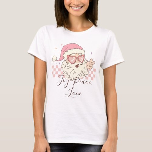 Pink Christmas Retro Santa Checkered Groovy T_Shirt