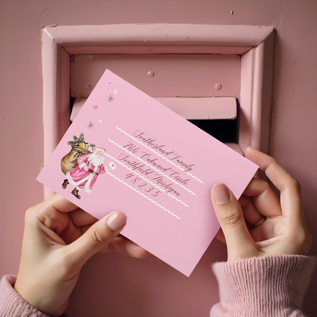 Pink Christmas Retro Vintage Santa Claus Letter Envelope (Pink Christmas Retro Vintage Santa Claus Letter Envelope)