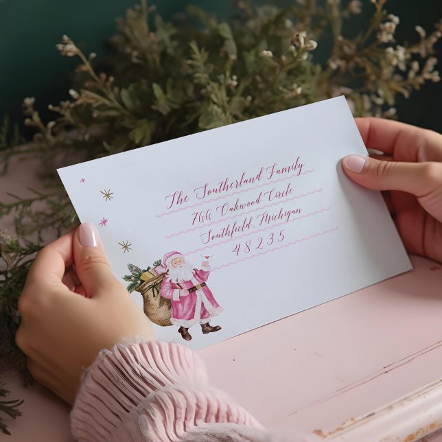 Pink Christmas Retro Vintage Santa Claus Letter Envelope (Pink Christmas Retro Vintage Santa Claus Letter Envelope)