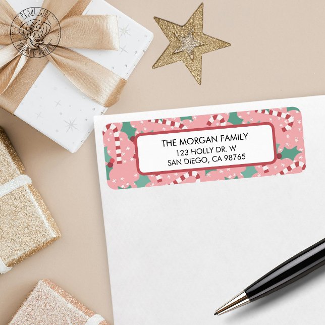 Pink Christmas Return Address Label (Creator Uploaded)