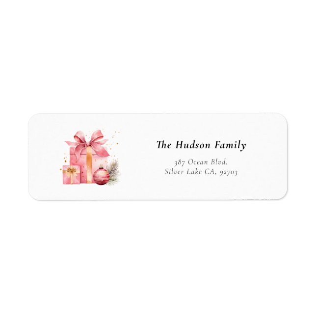 Pink Christmas Return Address Labels (Front)