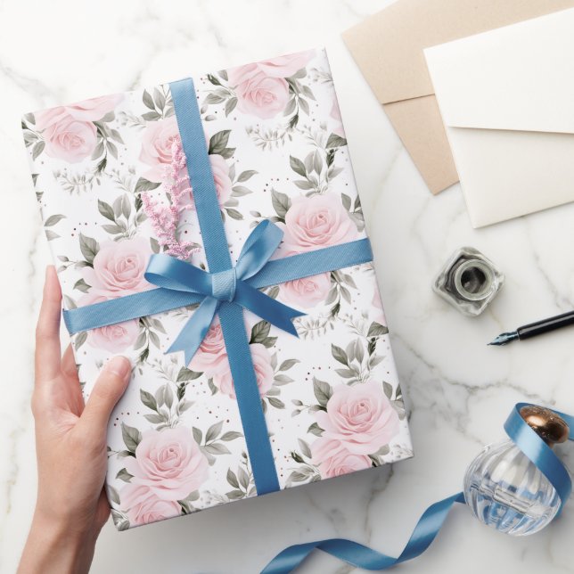 Pink Christmas Rose Floral  Wrapping Paper (Gifting)
