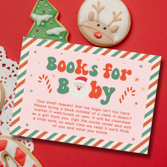 Pink Christmas Santa Baby Baby Shower Book Request Enclosure Card (Creator Uploaded)