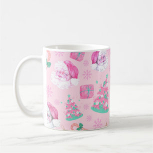 Pink Christmas Santa Clau & Tree Seamless Pattern Coffee Mug