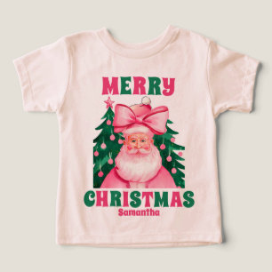 Pink Christmas Santa Claus Personalized Name Toddler T-shirt