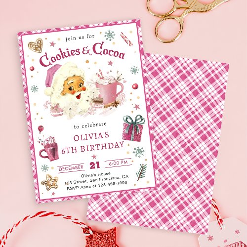 Pink Christmas Santa Cookies and Cocoa Birthday Invitation