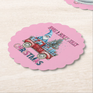 Pink Christmas Santa Truck Paper Coaster
