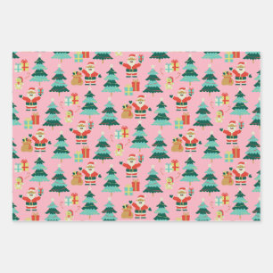 Pink Christmas Santa - Vintage Vibe Wrapping Paper Sheets