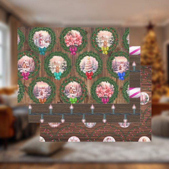 Pink Christmas Scenes Wrapping Paper Sheets (Creator Uploaded)