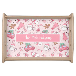 Pink Christmas Seamless personalizable Serving Tray