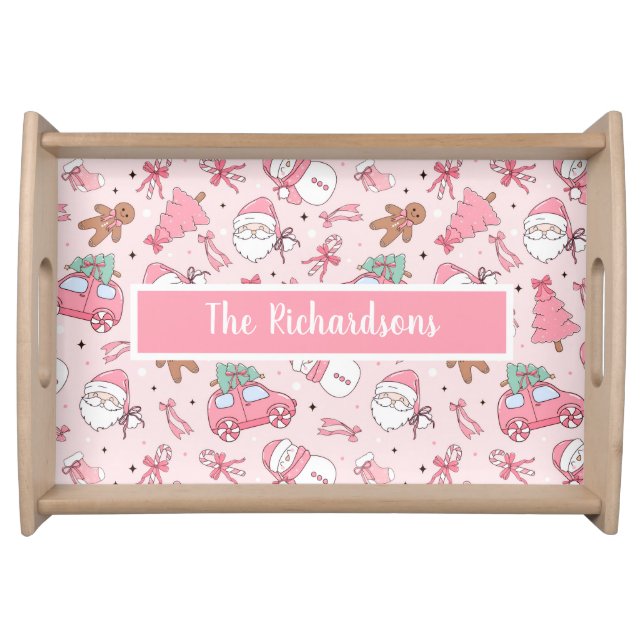 Pink Christmas Seamless personalizable Serving Tray (Front)