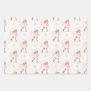 Pink Christmas Skating Girl Wrapping Paper Sheets