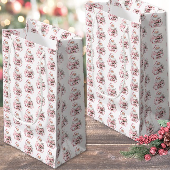 Pink Christmas Small Gift Bag (Santa Claus Pink Christmas Small Gift Bag)