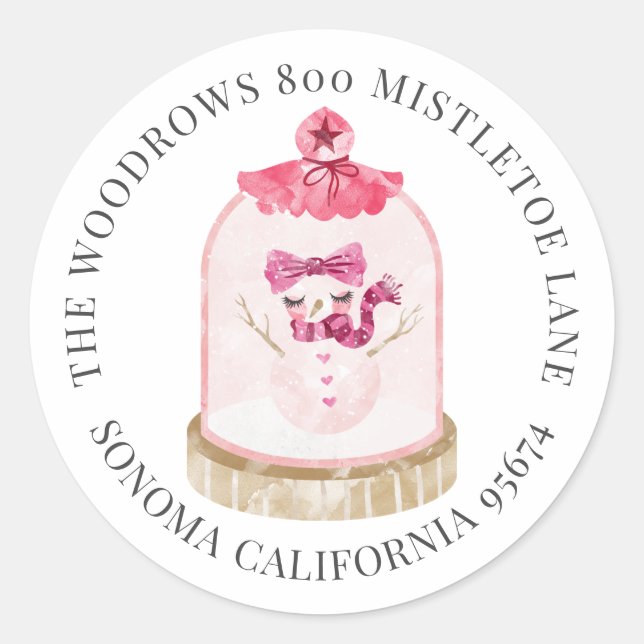 Pink Christmas Snow Globe Return Address Labels (Front)