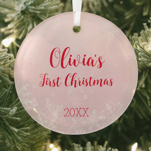Pink Christmas Snowflake Cupcake First Christmas Glass Ornament