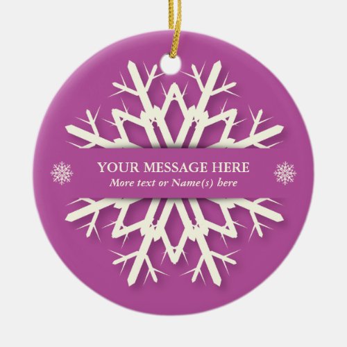 Pink Christmas Snowflake  Name and Message Photo Ceramic Ornament