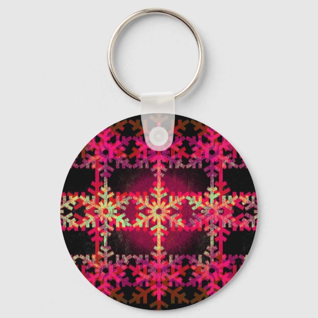 Pink christmas snowflake pattern keychain (Front)