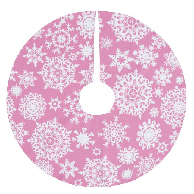 Pink Christmas Snowflake Pattern Tree Skirt (Front)