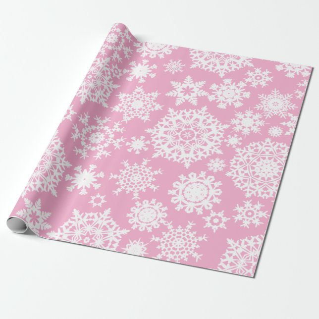 Pink Christmas Snowflake Pattern wrapping paper (Unrolled)