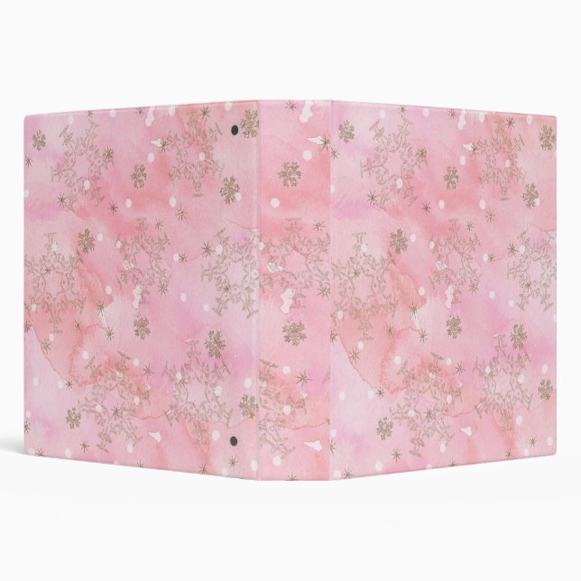 Pink Christmas Snowflakes Boho Pattern 3 Ring Binder (Background)