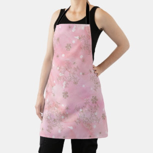 Pink Christmas Snowflakes Boho Pattern Apron