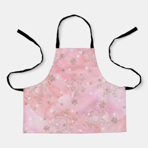 Pink Christmas Snowflakes Boho Pattern Apron