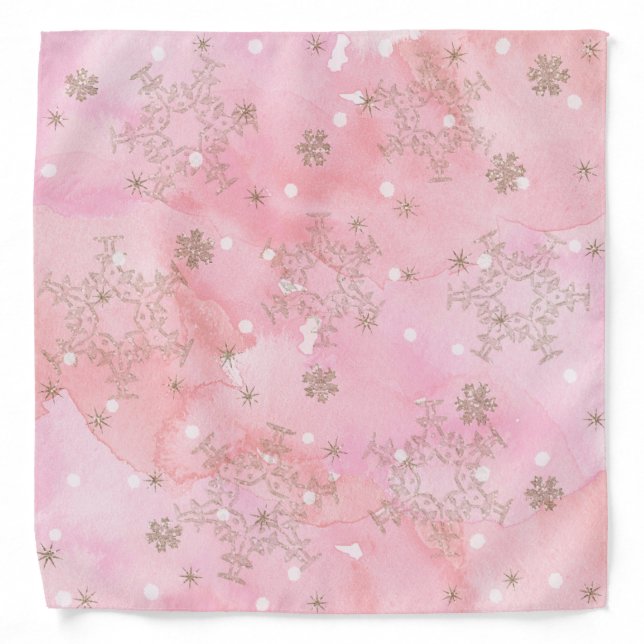 Pink Christmas Snowflakes Boho Pattern Bandana (Front)
