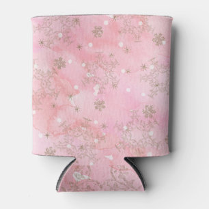 Pink Christmas Snowflakes Boho Pattern Can Cooler