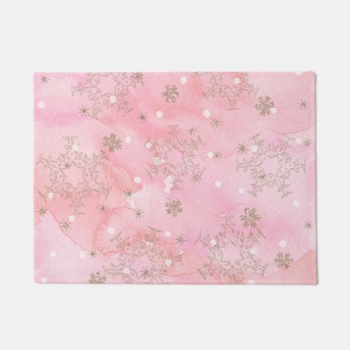 Pink Christmas Snowflakes Boho Pattern Doormat