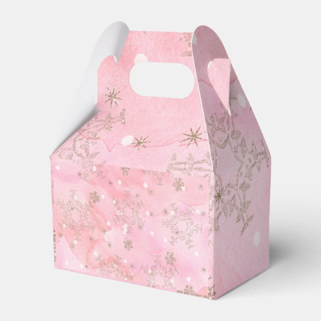 Pink Christmas Snowflakes Boho Pattern Favor Boxes (Front Side)
