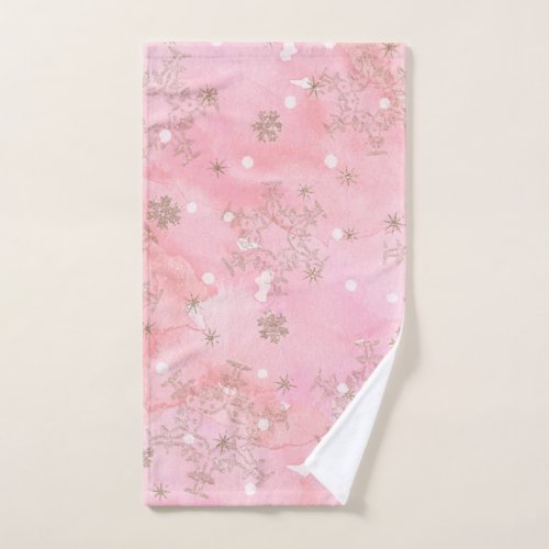 Pink Christmas Snowflakes Boho Pattern Hand Towel