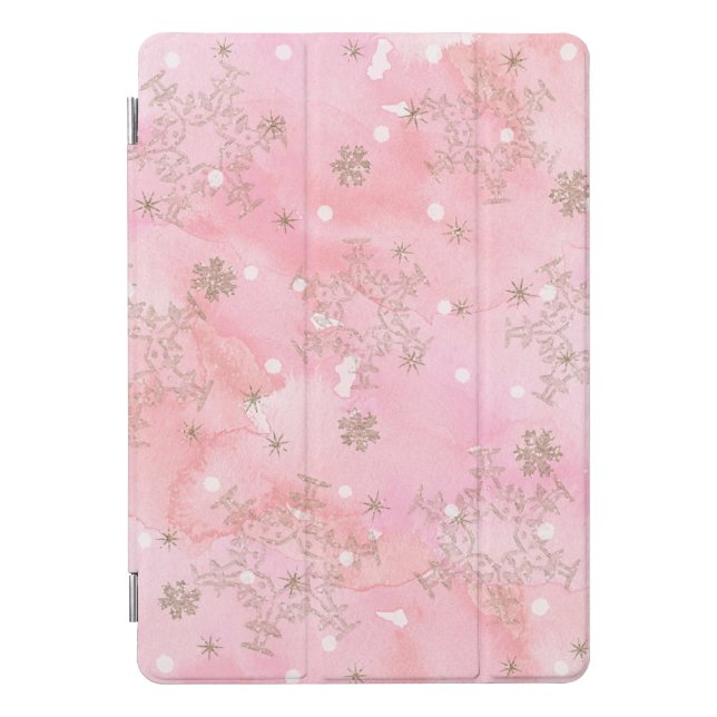 Pink Christmas Snowflakes Boho Pattern iPad Pro Cover (Front)
