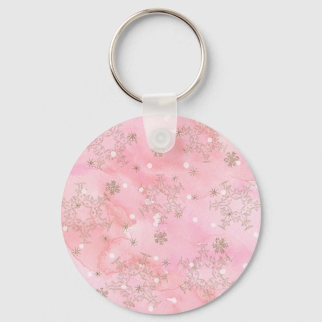 Pink Christmas Snowflakes Boho Pattern Keychain (Front)