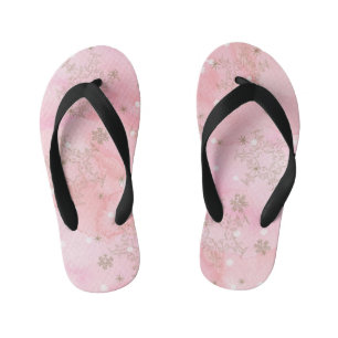 Pink Christmas Snowflakes Boho Pattern Kid's Flip Flops