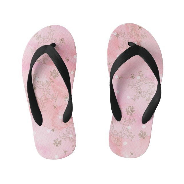 Pink Christmas Snowflakes Boho Pattern Kid's Flip Flops (Footbed)