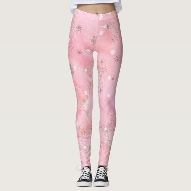 Pink Christmas Snowflakes Boho Pattern Leggings Zazzle