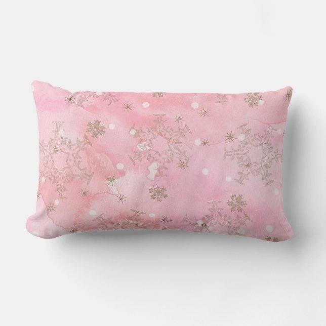 Pink Christmas Snowflakes Boho Pattern Lumbar Pillow (Front)
